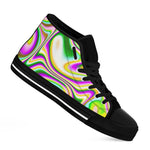 Abstract Holographic Liquid Trippy Print Black High Top Sneakers