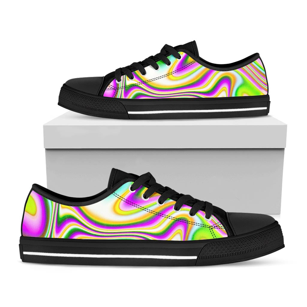 Abstract Holographic Liquid Trippy Print Black Low Top Sneakers