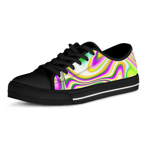 Abstract Holographic Liquid Trippy Print Black Low Top Sneakers