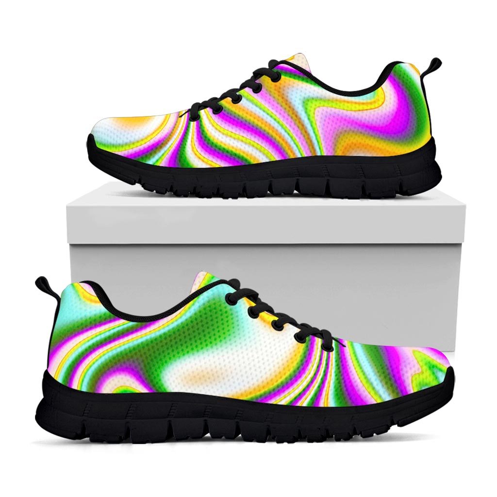 Abstract Holographic Liquid Trippy Print Black Running Shoes