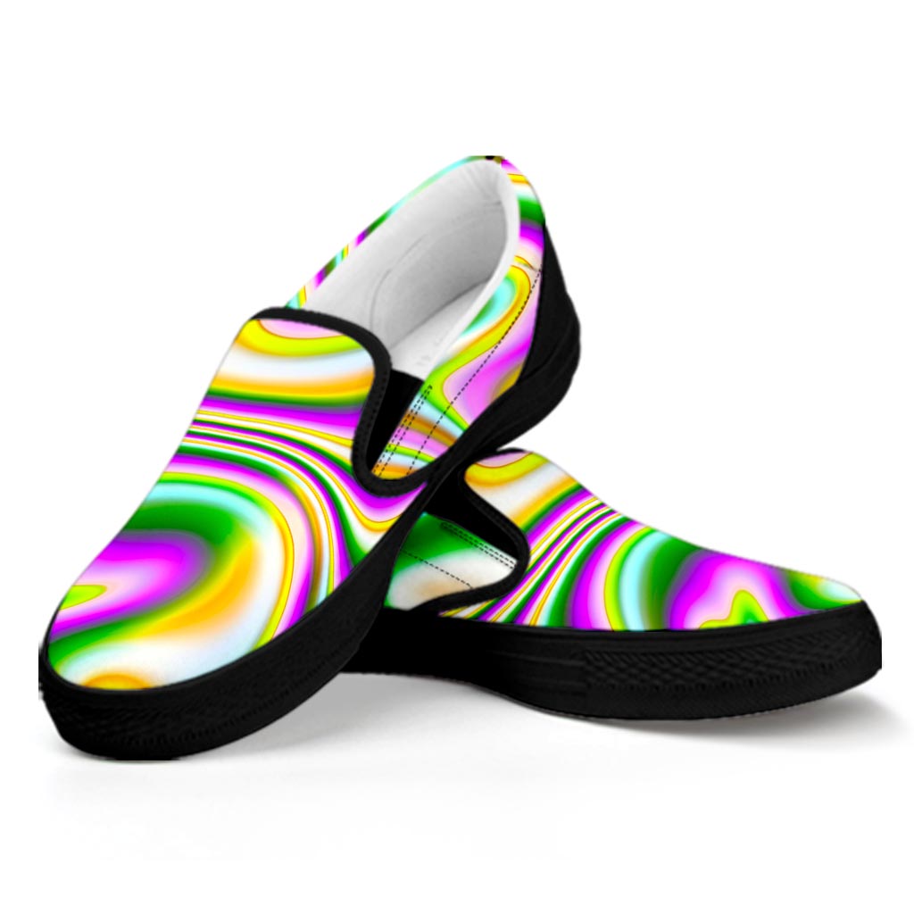 Abstract Holographic Liquid Trippy Print Black Slip On Sneakers
