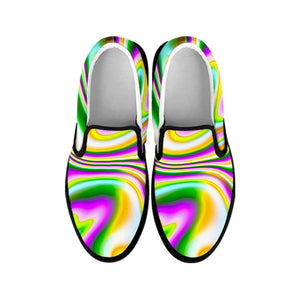 Abstract Holographic Liquid Trippy Print Black Slip On Sneakers