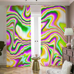 Abstract Holographic Liquid Trippy Print Blackout Pencil Pleat Curtains