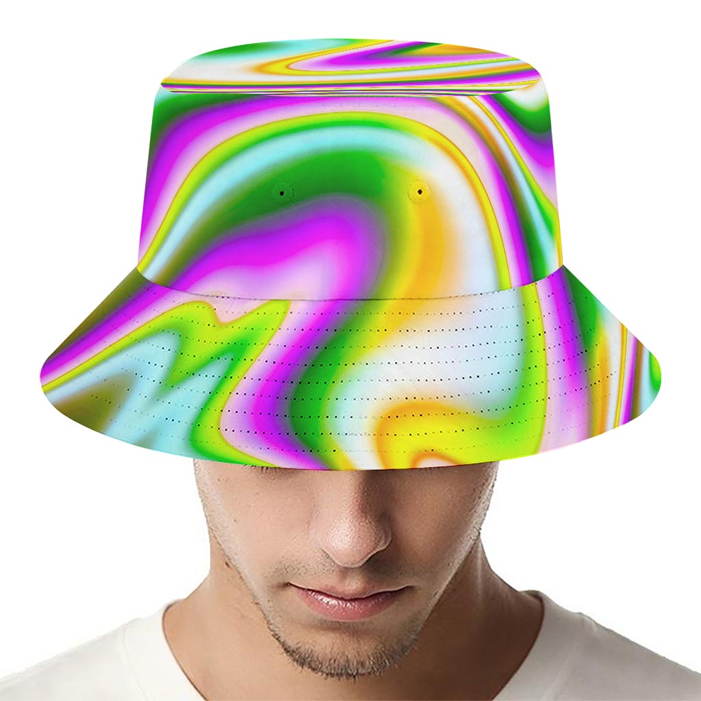 Abstract Holographic Liquid Trippy Print Bucket Hat