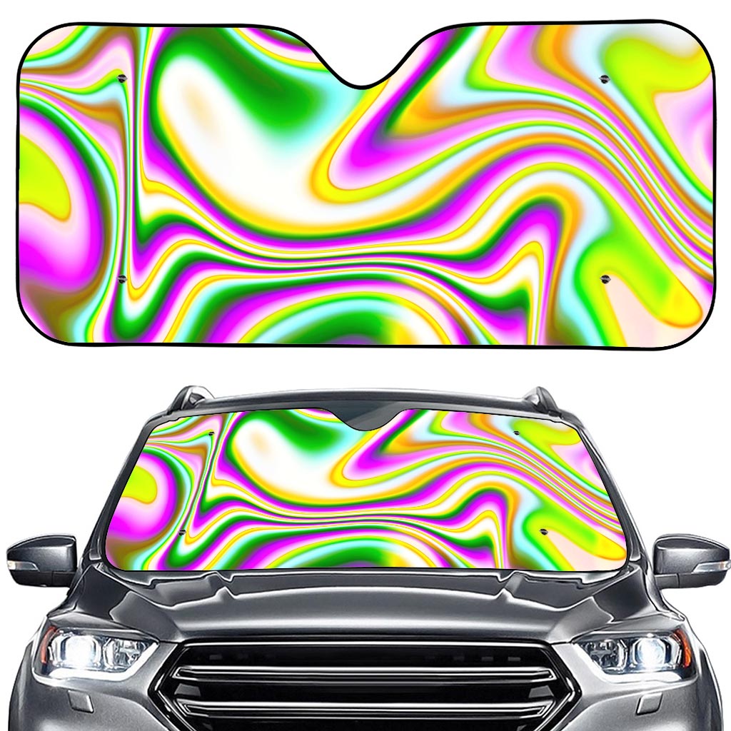 Abstract Holographic Liquid Trippy Print Car Windshield Sun Shade