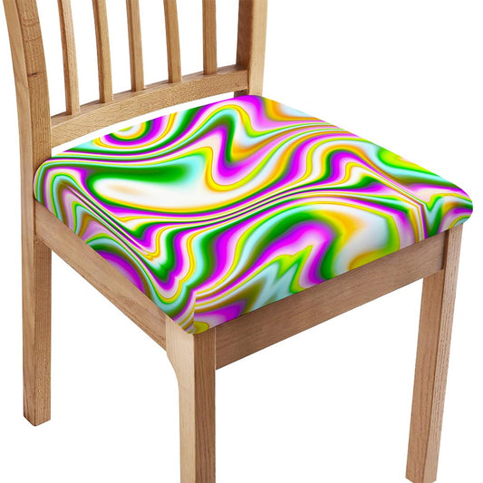 Abstract Holographic Liquid Trippy Print Chair Cushion Cover