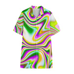 Abstract Holographic Liquid Trippy Print Cotton Hawaiian Shirt