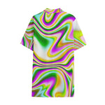 Abstract Holographic Liquid Trippy Print Cotton Hawaiian Shirt