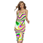Abstract Holographic Liquid Trippy Print Cross Back Cami Dress