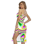 Abstract Holographic Liquid Trippy Print Cross Back Cami Dress