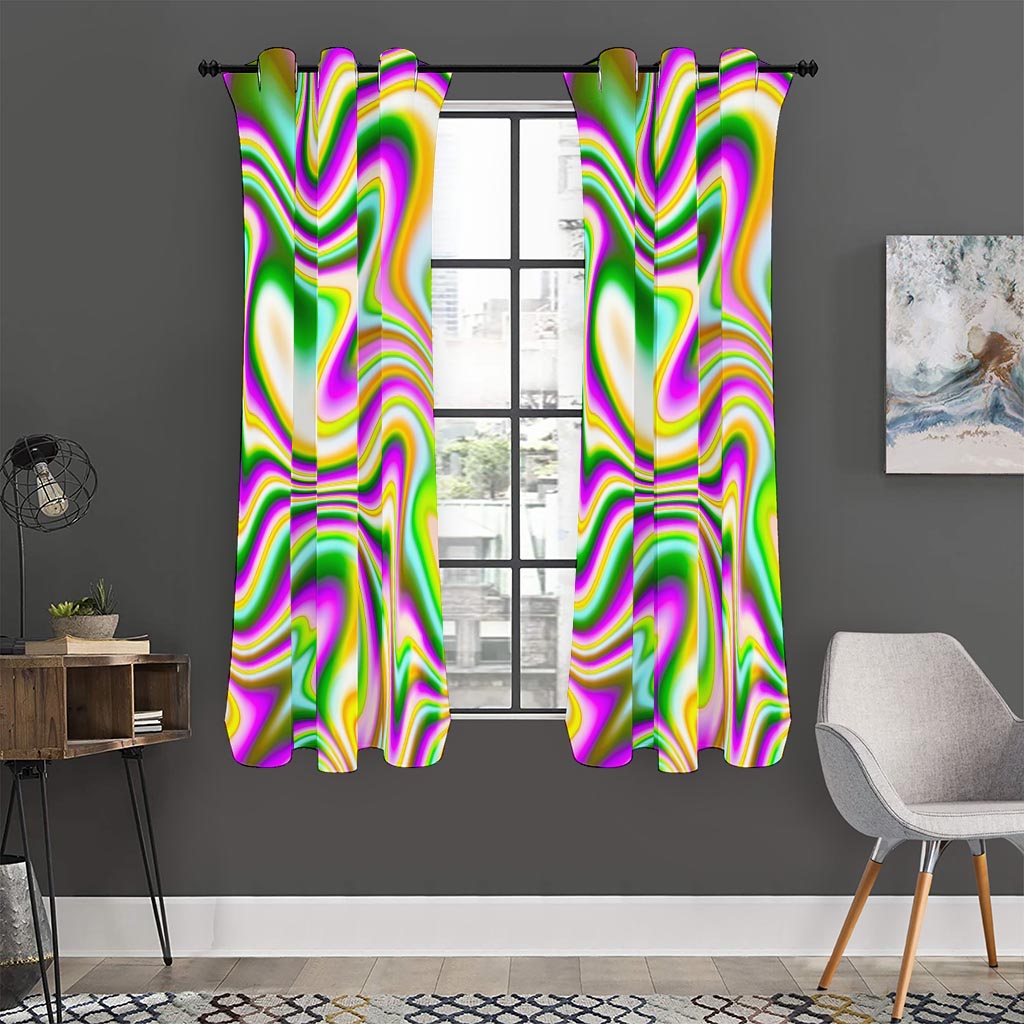 Abstract Holographic Liquid Trippy Print Curtain