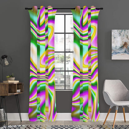 Abstract Holographic Liquid Trippy Print Curtain