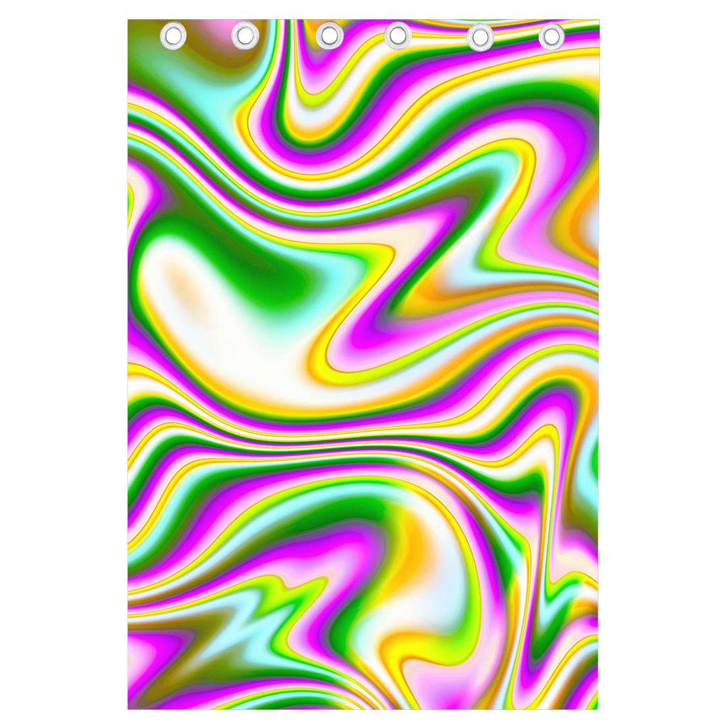 Abstract Holographic Liquid Trippy Print Curtain