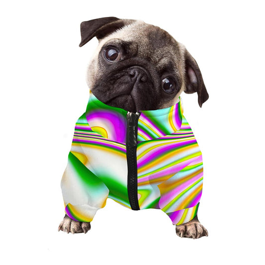 Abstract Holographic Liquid Trippy Print Dog Zip Up Jacket
