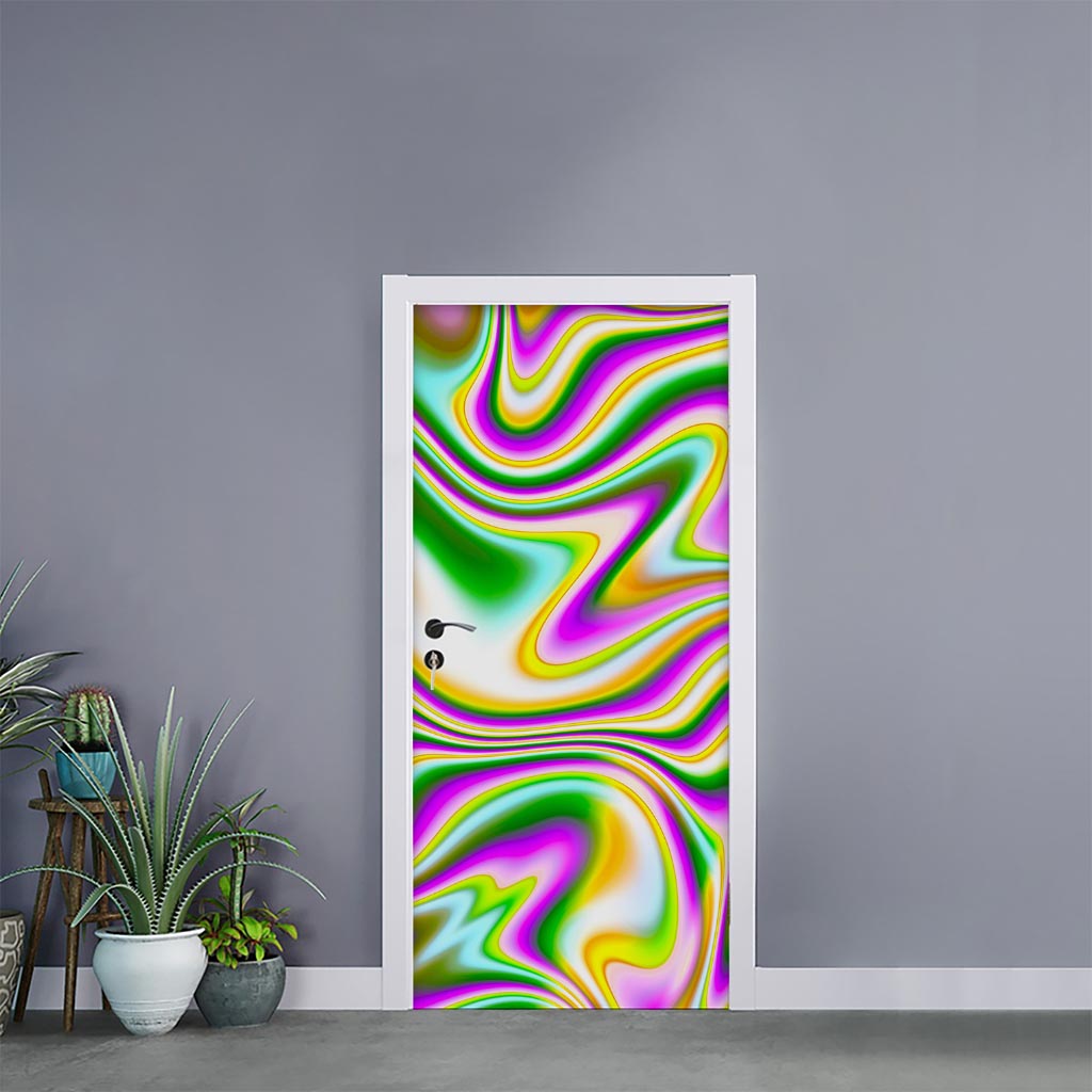 Abstract Holographic Liquid Trippy Print Door Sticker