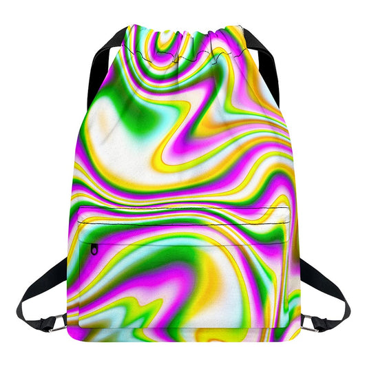 Abstract Holographic Liquid Trippy Print Drawstring Backpack