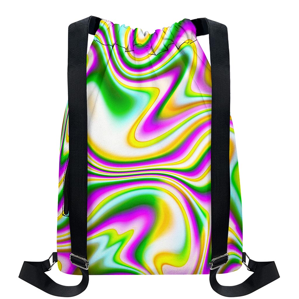 Abstract Holographic Liquid Trippy Print Drawstring Backpack