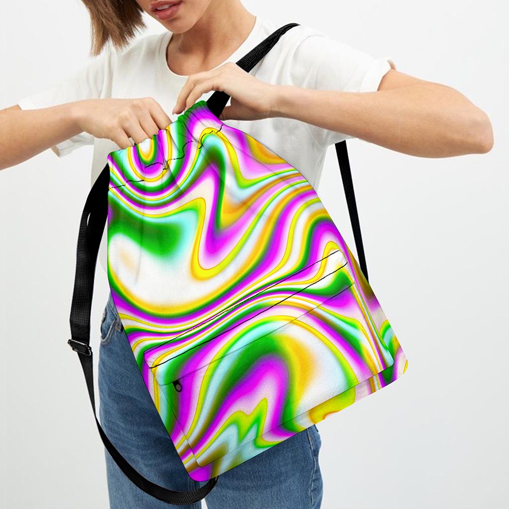 Abstract Holographic Liquid Trippy Print Drawstring Backpack
