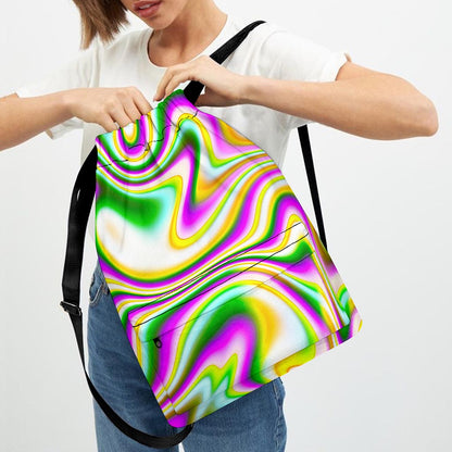 Abstract Holographic Liquid Trippy Print Drawstring Backpack