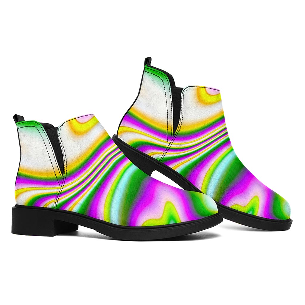 Abstract Holographic Liquid Trippy Print Flat Ankle Boots