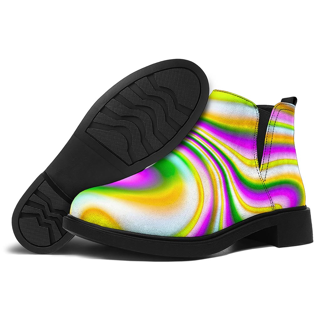 Abstract Holographic Liquid Trippy Print Flat Ankle Boots