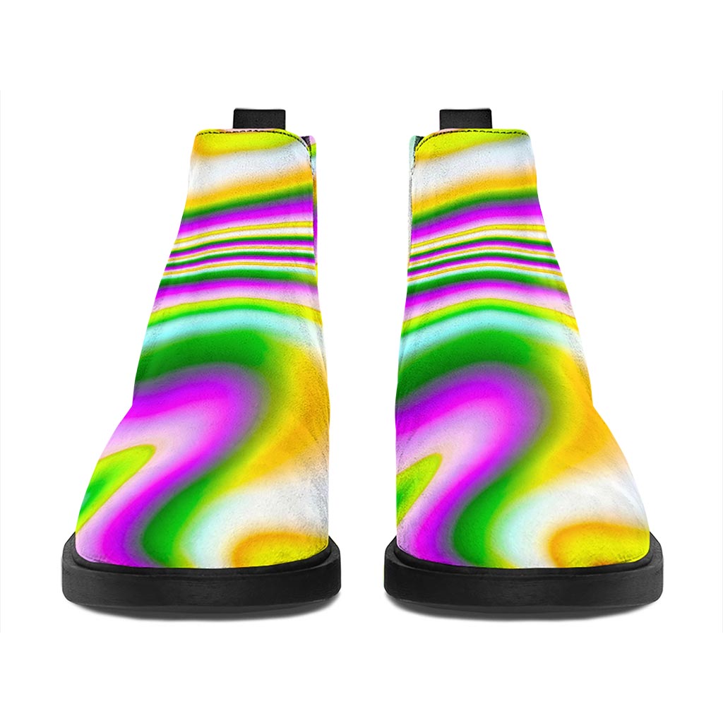 Abstract Holographic Liquid Trippy Print Flat Ankle Boots