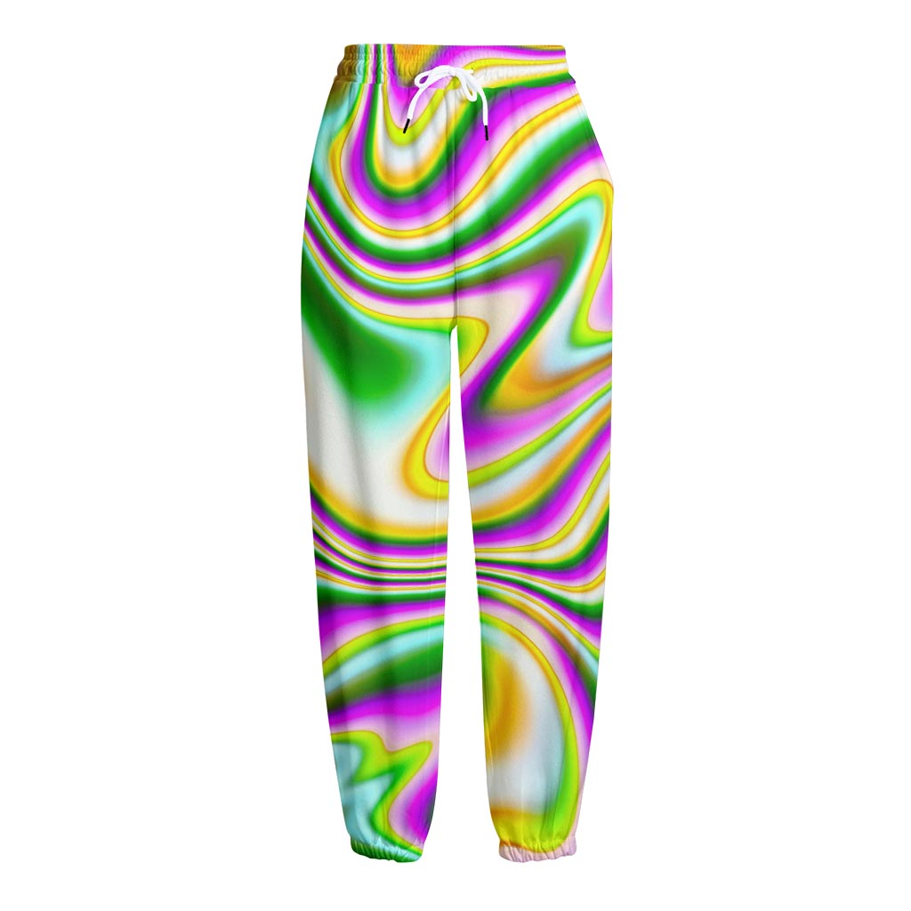Abstract Holographic Liquid Trippy Print Fleece Lined Knit Pants