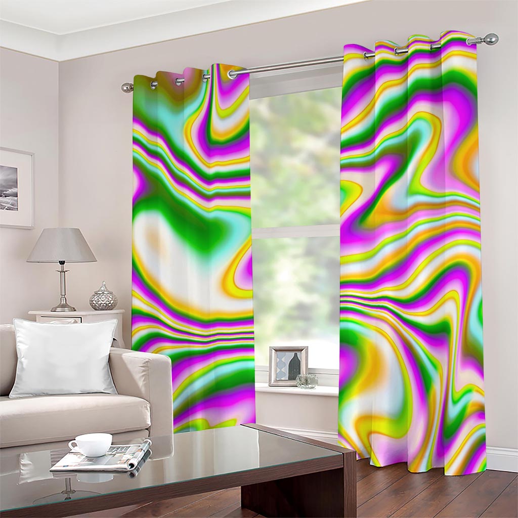 Abstract Holographic Liquid Trippy Print Grommet Curtains