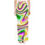 Abstract Holographic Liquid Trippy Print High Slit Maxi Skirt