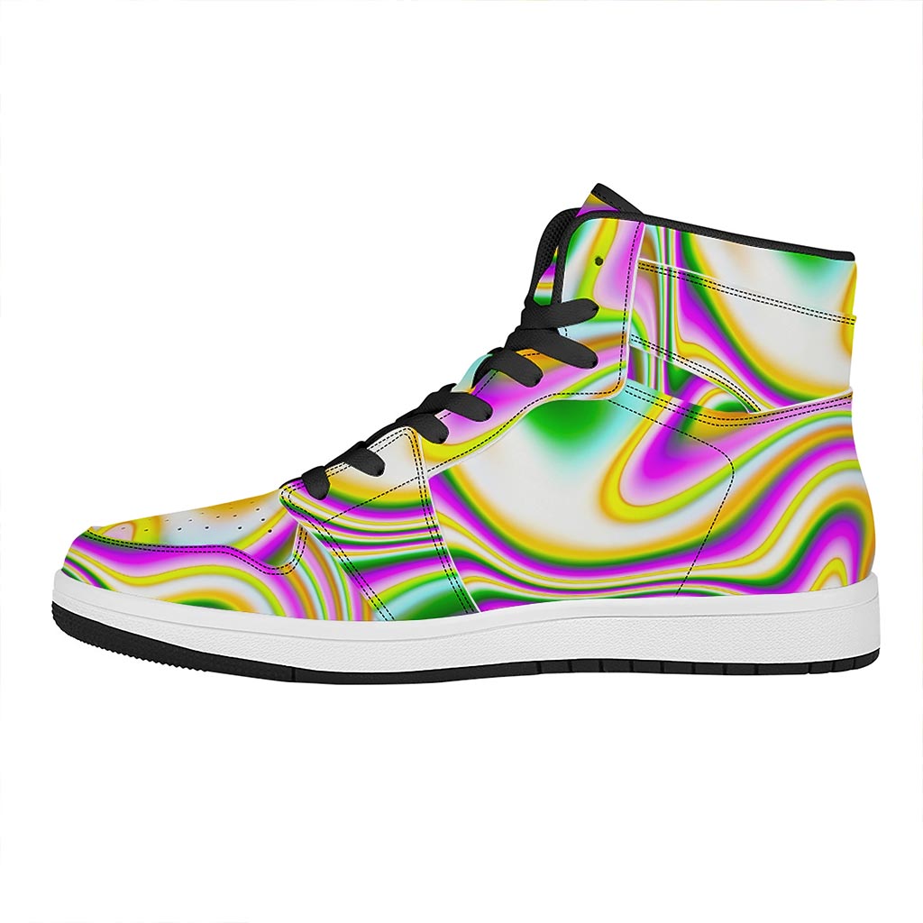 Abstract Holographic Liquid Trippy Print High Top Leather Sneakers