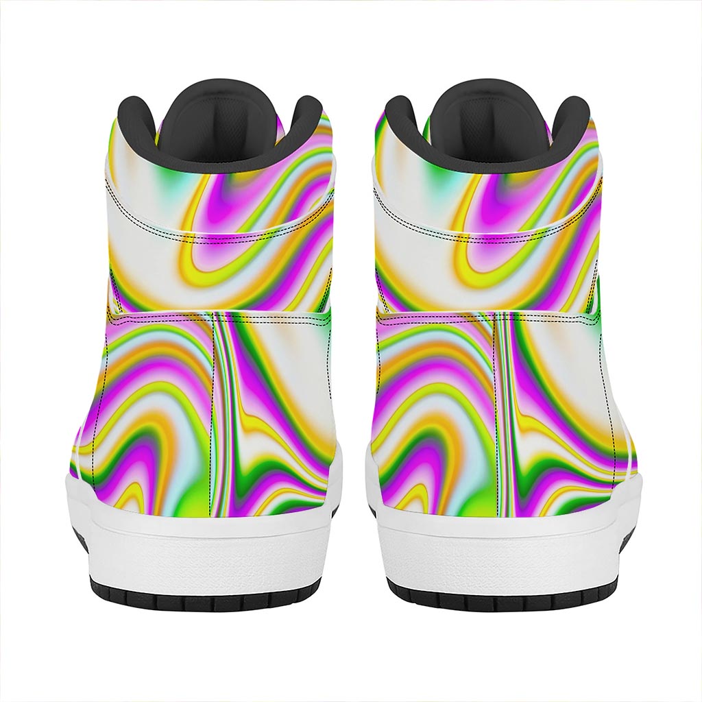 Abstract Holographic Liquid Trippy Print High Top Leather Sneakers