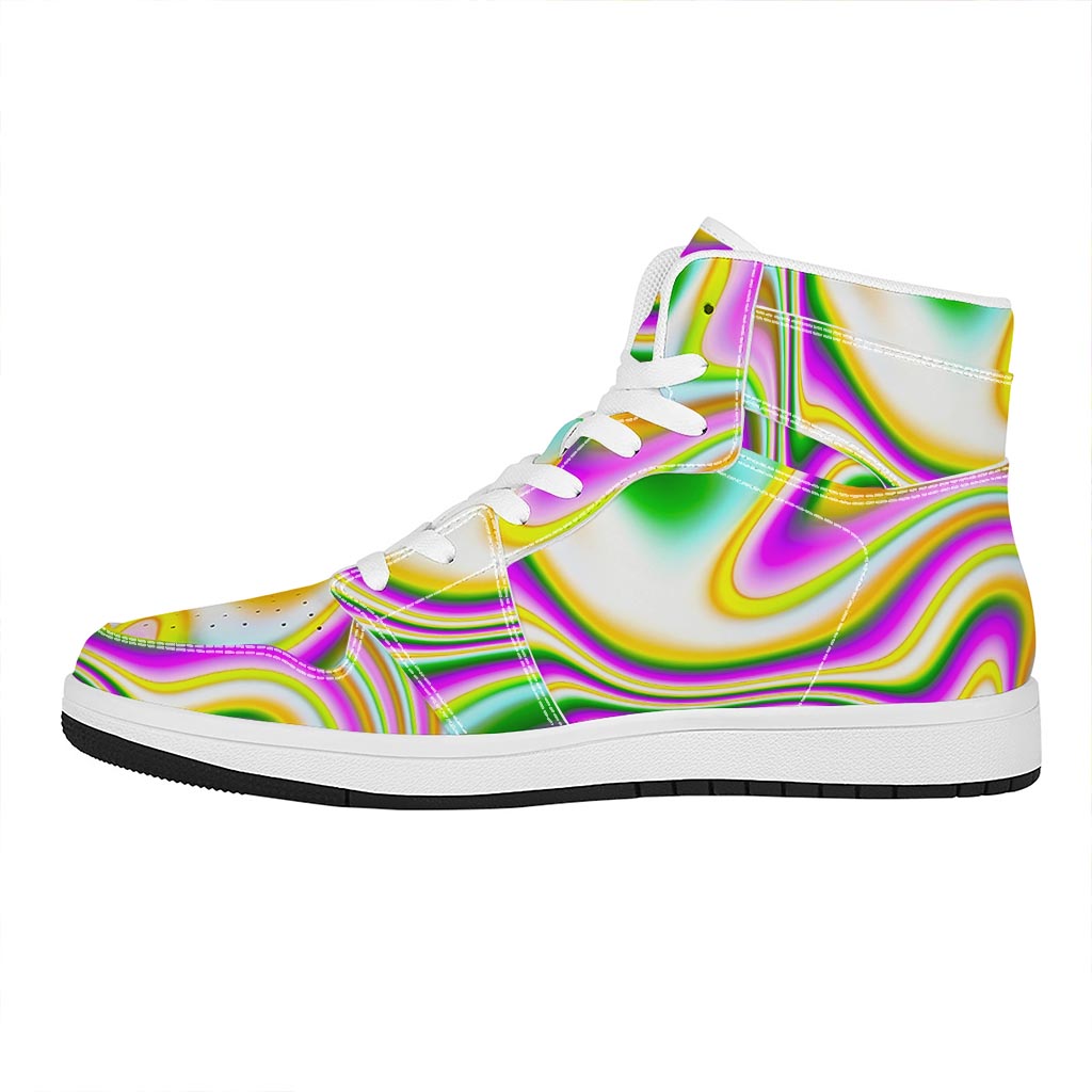 Abstract Holographic Liquid Trippy Print High Top Leather Sneakers