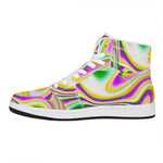 Abstract Holographic Liquid Trippy Print High Top Leather Sneakers