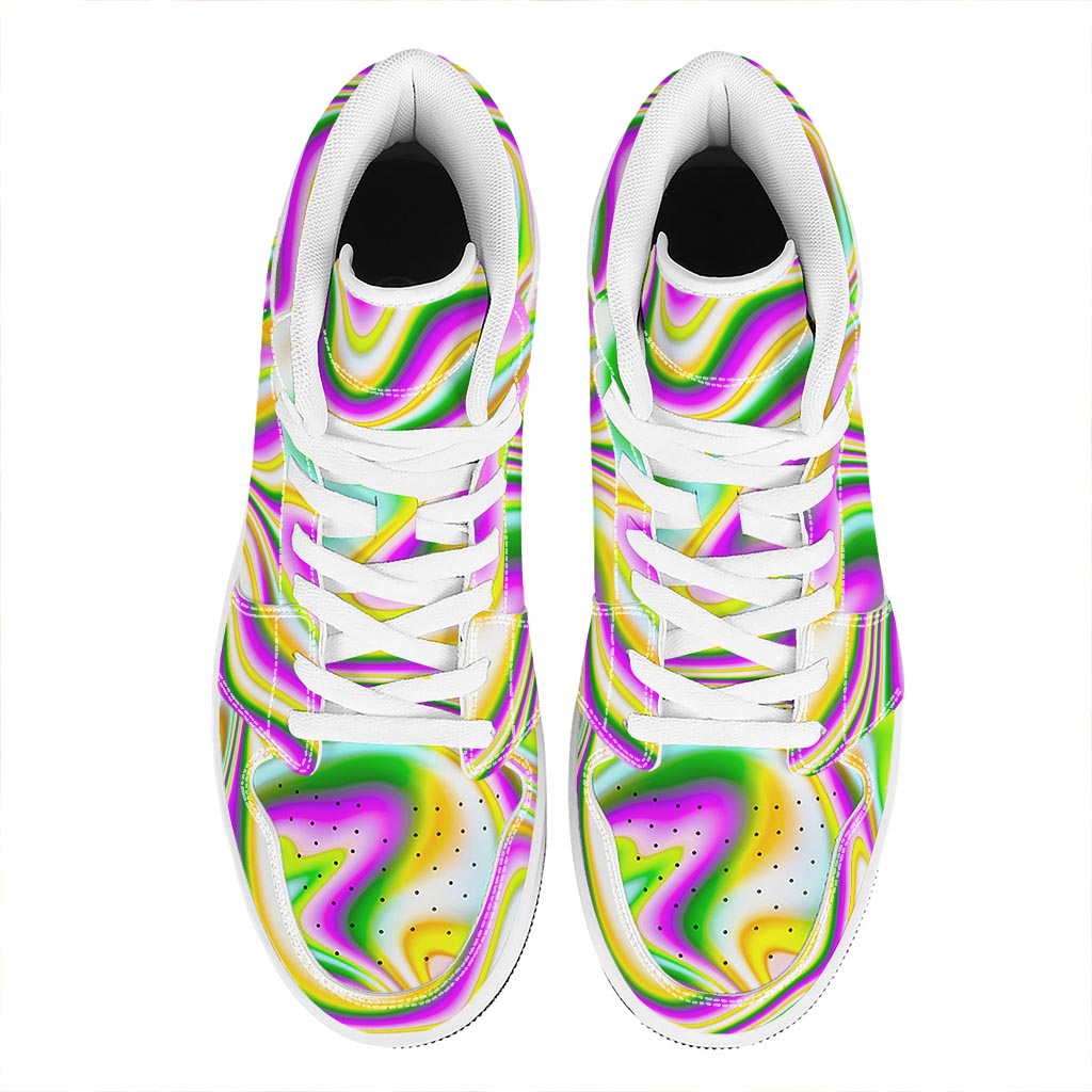 Abstract Holographic Liquid Trippy Print High Top Leather Sneakers
