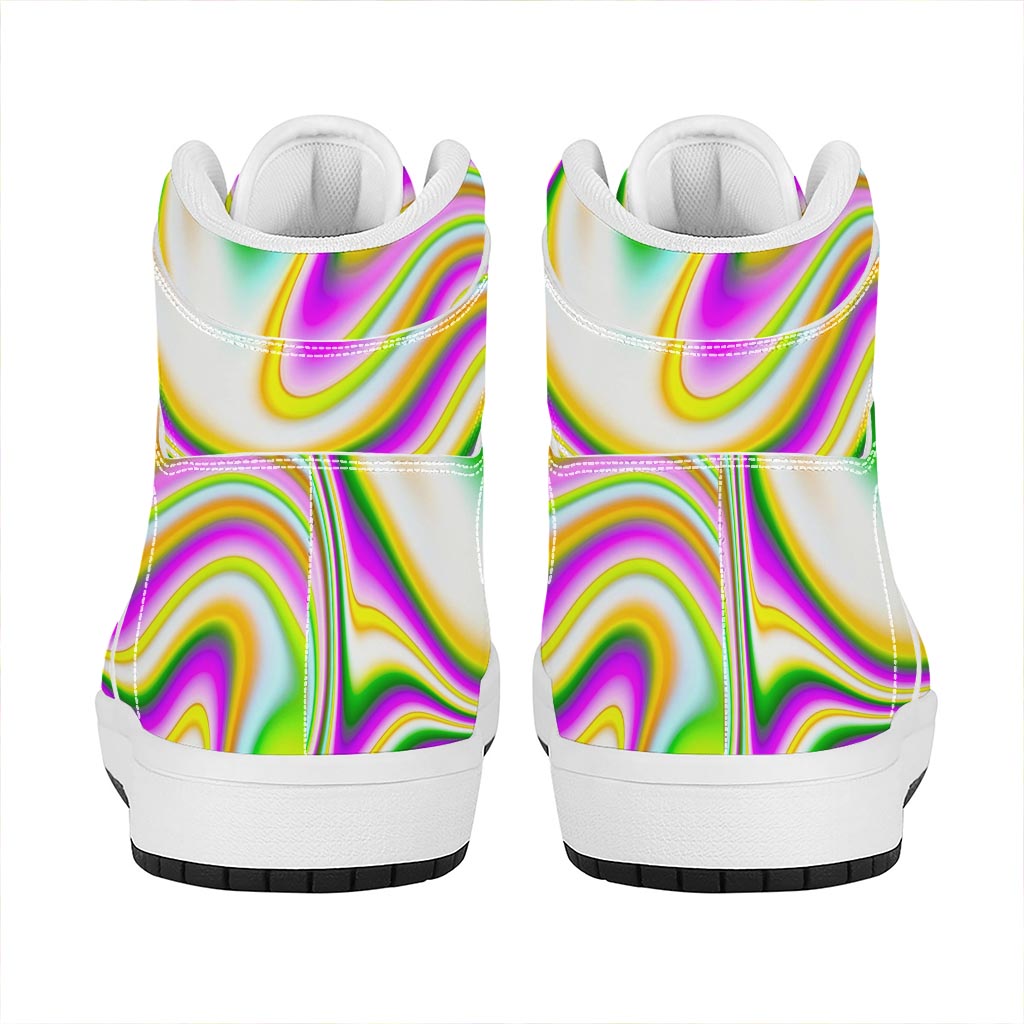Abstract Holographic Liquid Trippy Print High Top Leather Sneakers