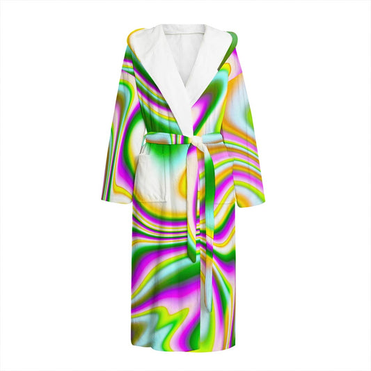 Abstract Holographic Liquid Trippy Print Hooded Bathrobe