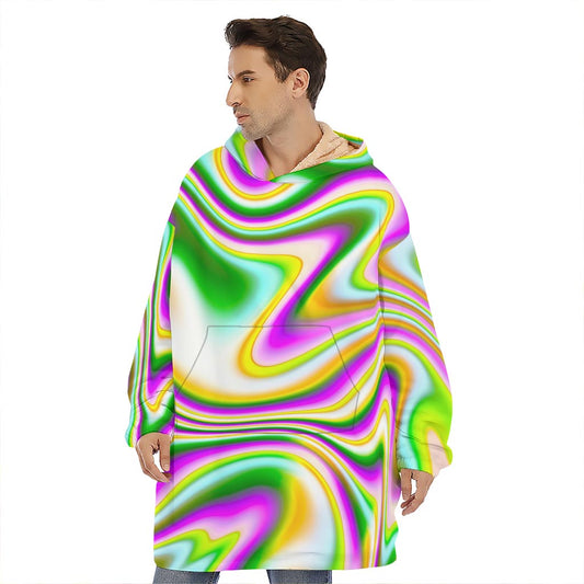 Abstract Holographic Liquid Trippy Print Hoodie Blanket