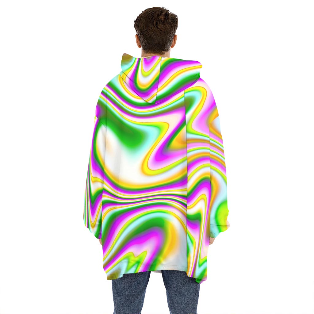 Abstract Holographic Liquid Trippy Print Hoodie Blanket