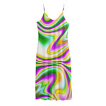 Abstract Holographic Liquid Trippy Print Jersey Midi Cami Dress