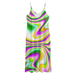 Abstract Holographic Liquid Trippy Print Jersey Midi Cami Dress