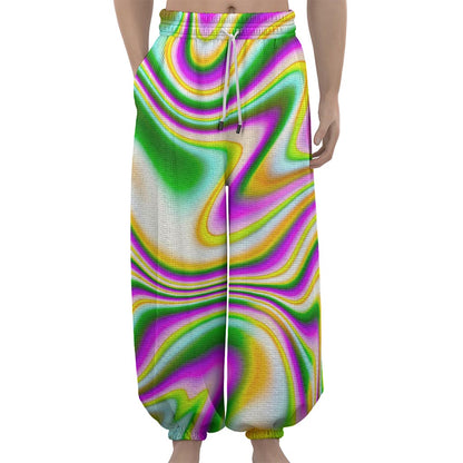 Abstract Holographic Liquid Trippy Print Lantern Pants