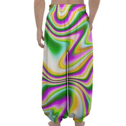 Abstract Holographic Liquid Trippy Print Lantern Pants