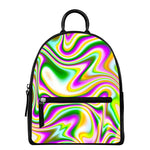Abstract Holographic Liquid Trippy Print Leather Backpack