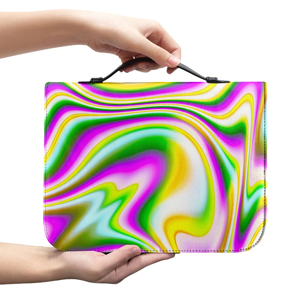 Abstract Holographic Liquid Trippy Print Leather Bible Cover