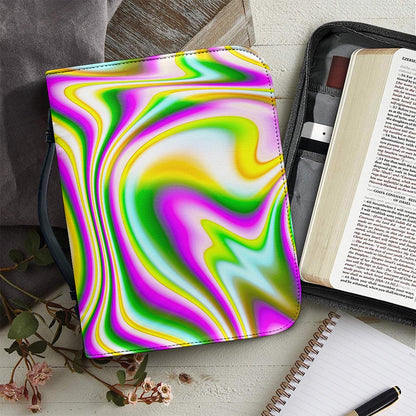 Abstract Holographic Liquid Trippy Print Leather Bible Cover