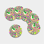 Abstract Holographic Liquid Trippy Print Leather Coaster Set