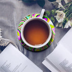 Abstract Holographic Liquid Trippy Print Leather Coaster Set