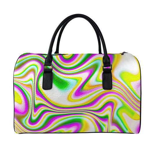 Abstract Holographic Liquid Trippy Print Leather Duffle Bag