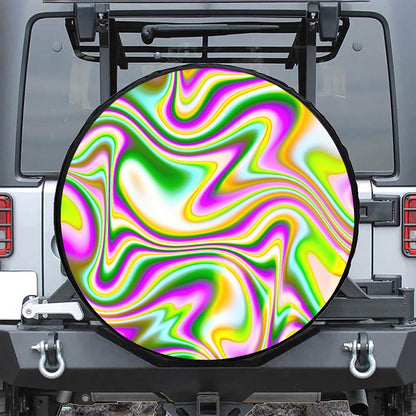 Abstract Holographic Liquid Trippy Print Leather Spare Tire Cover