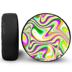 Abstract Holographic Liquid Trippy Print Leather Spare Tire Cover